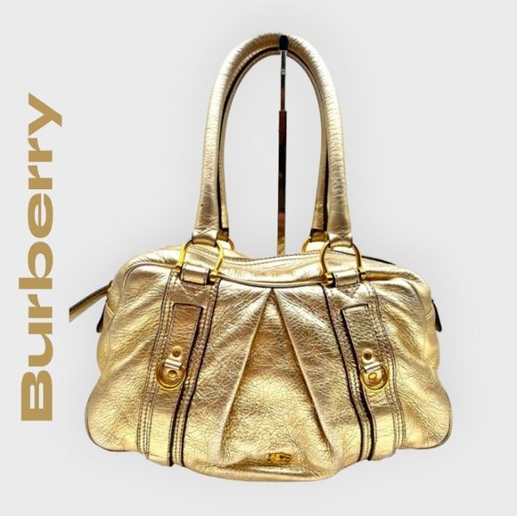 💯 BURBERRY Metallic Gold Satchel - Picture 1 of 16